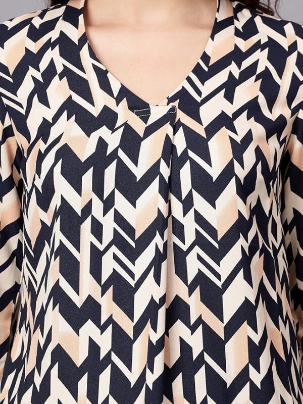 Cantabil Printed Polyester 3-4 Sleeve V-Neck Casual Top for Women