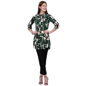 Cantabil Women Printed Shirt Collar Casual Tunic Green