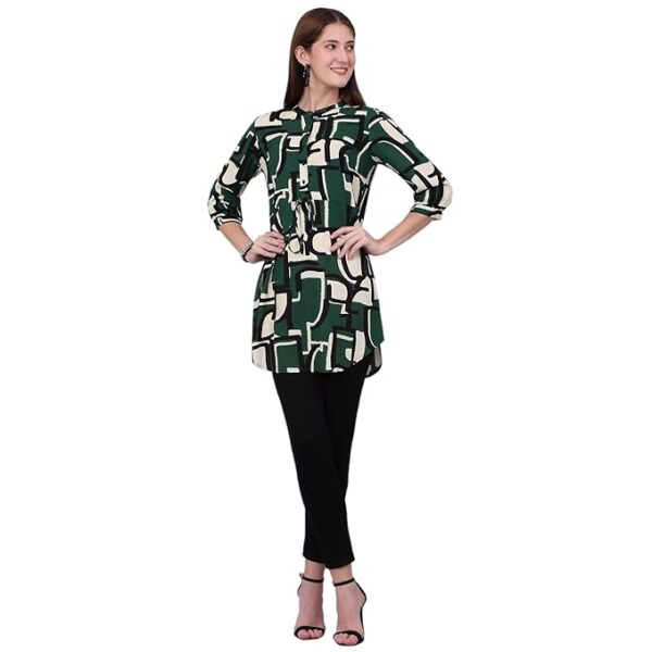 Cantabil Women Printed Shirt Collar Casual Tunic Green