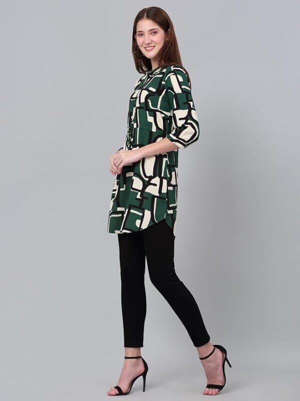 Cantabil Women Printed Shirt Collar Casual Tunic Green
