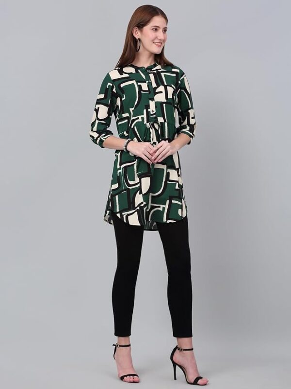 Cantabil Women Printed Shirt Collar Casual Tunic Green