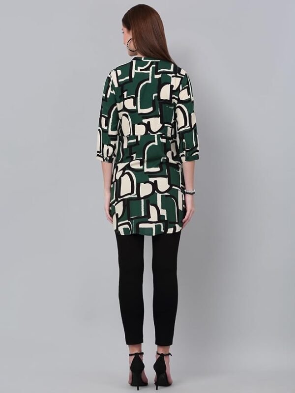 Cantabil Women Printed Shirt Collar Casual Tunic Green