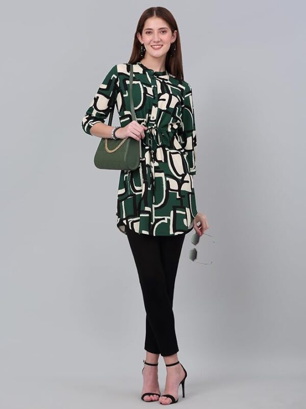 Cantabil Women Printed Shirt Collar Casual Tunic Green