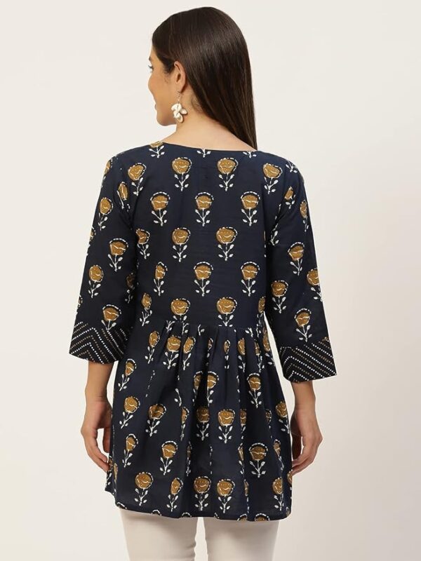 feranoid women's cotton floral printed short kurti tunic top blue