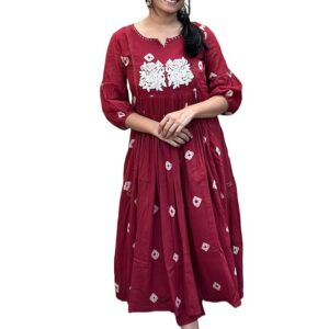 GoSriKi Maroon Rayon Blend Anarkali Printed Kurta with Pant Till 5XL