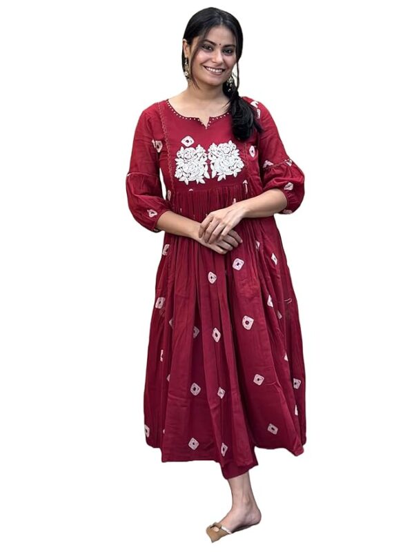 GoSriKi Maroon Rayon Blend Anarkali Printed Kurta with Pant Till 5XL