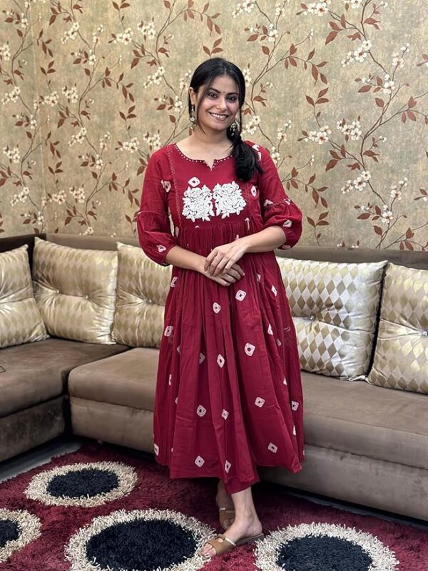 GoSriKi Maroon Rayon Blend Anarkali Printed Kurta with Pant Till 5XL