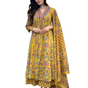 Gosriki Women Cotton Rayon Kurta Palazzo Dupatta Set Till 5XL