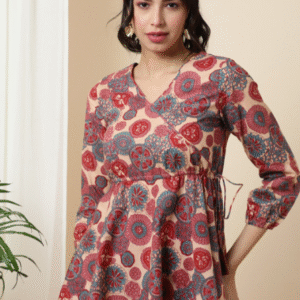 GULMOHAR JAIPUR Printed Cotton Flared V-Neck Top