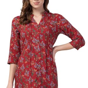 Hive91 Maroon & Grey Mandarin Collar Printed Tunic