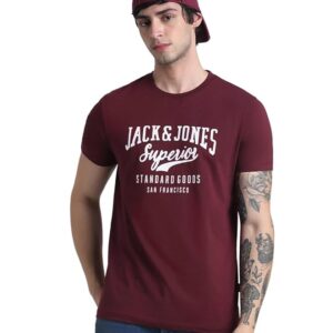 Jack & Jones Maroon Slim Fit Non Stretch T-Shirts till 2XL