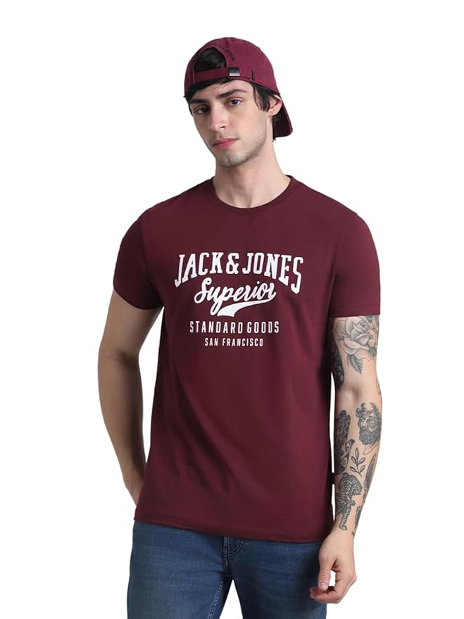 Jack & Jones Maroon Slim Fit Non Stretch T-Shirts till 2XL