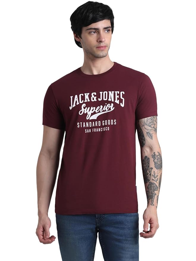 Jack & Jones Maroon Slim Fit Non Stretch T-Shirts till 2XL