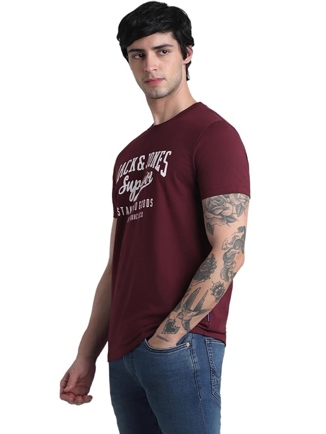 Jack & Jones Maroon Slim Fit Non Stretch T-Shirts till 2XL