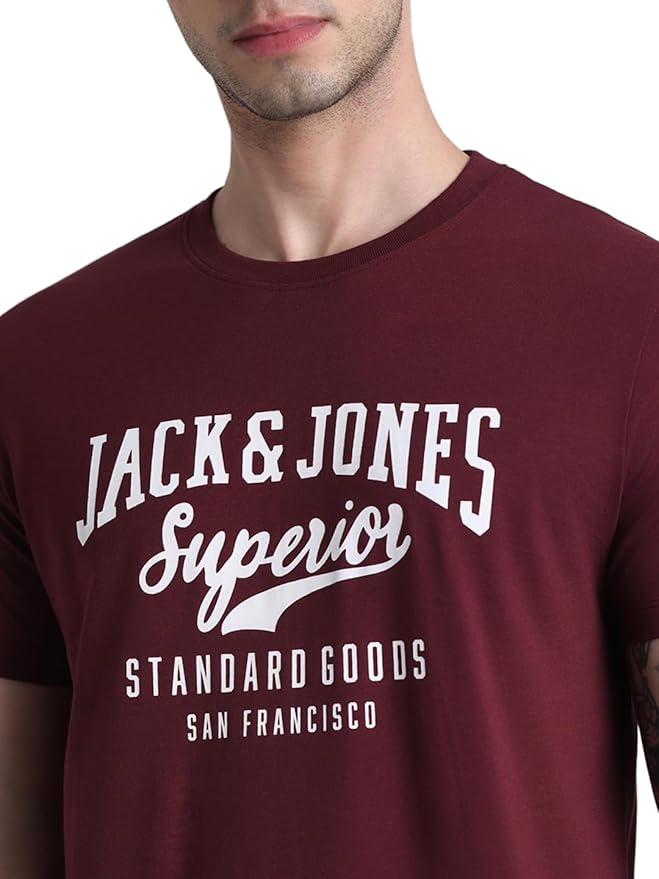 Jack & Jones Maroon Slim Fit Non Stretch T-Shirts till 2XL