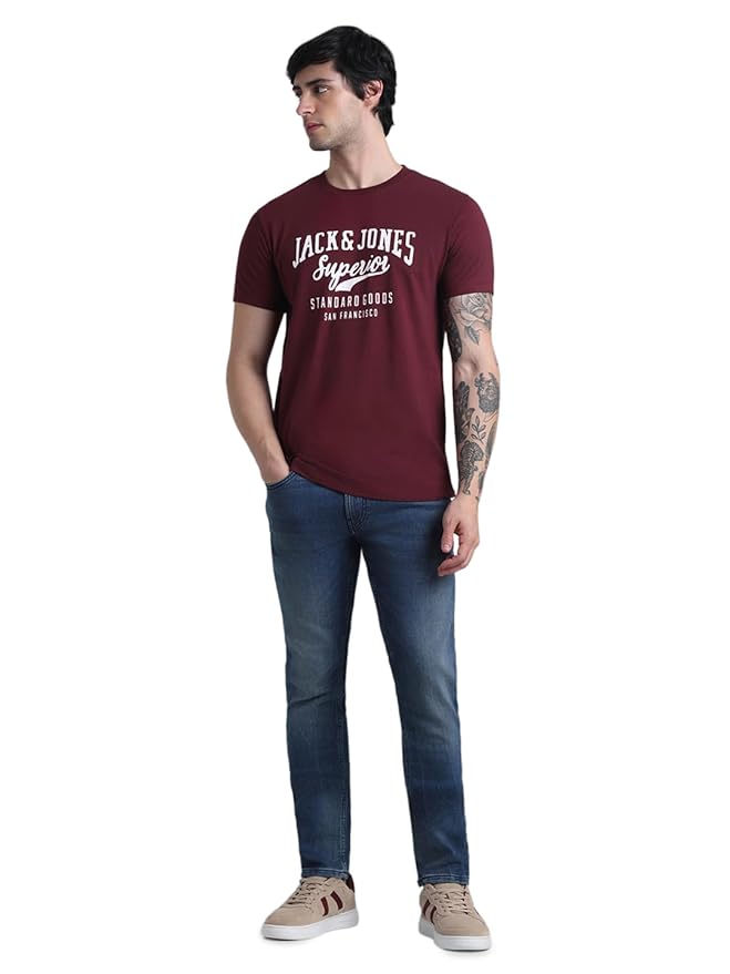 Jack & Jones Maroon Slim Fit Non Stretch T-Shirts till 2XL