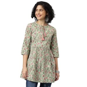 Jaipur Attire Casual Regular Sleeves Printed Women Green Top