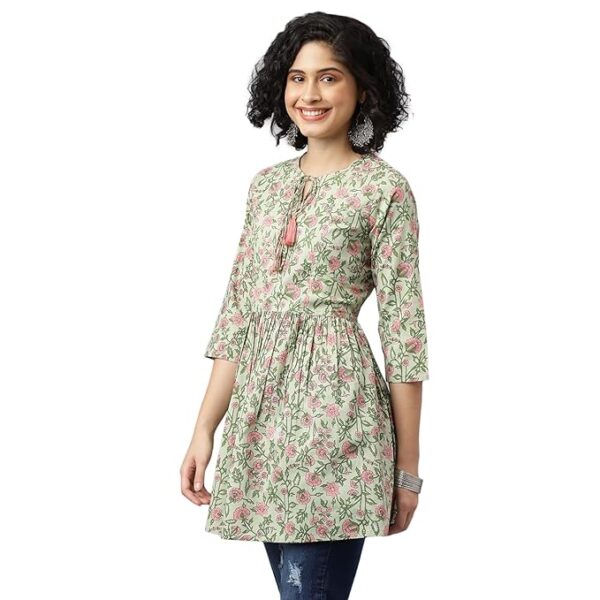 Jaipur Attire Casual Regular Sleeves Printed Women Green Top