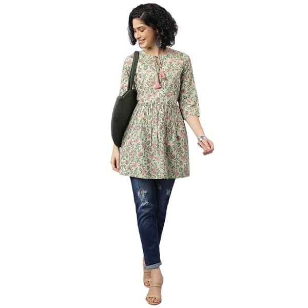 Jaipur Attire Casual Regular Sleeves Printed Women Green Top