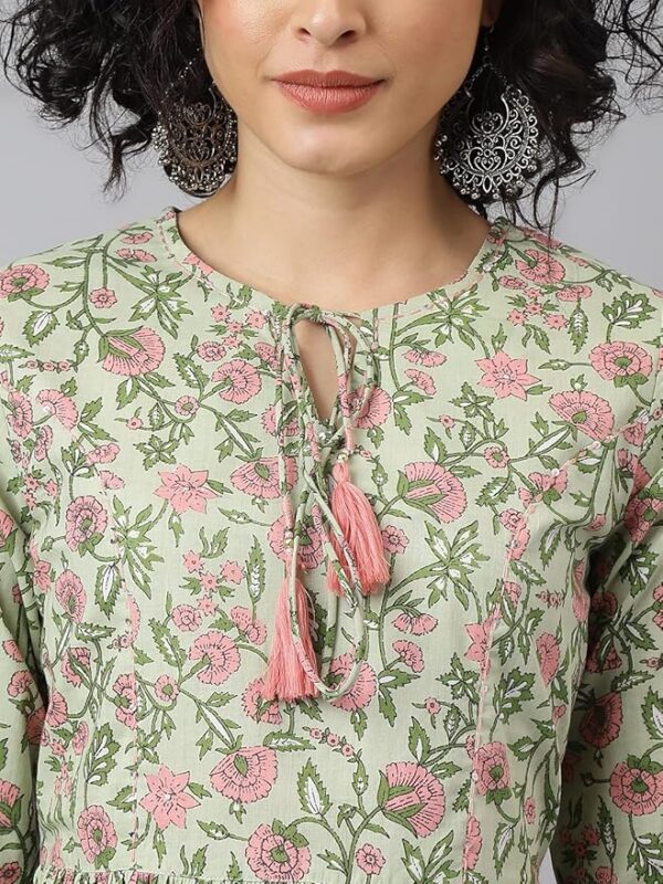 Jaipur Attire Casual Regular Sleeves Printed Women Green Top
