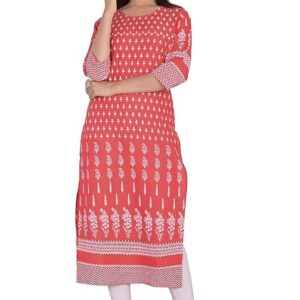 Jaipur Attire Women Printed Pure Cotton Straight Kurta Pink