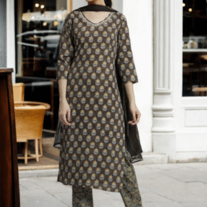 Jaipur Kurti Ethnic Printed Kurta Set With Tie-Dye Dupatta