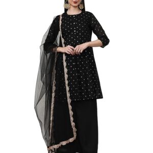 Jaipur Kurti Printed Chanderi Cotton Floral Kurta with Palazzo and Dupatta Set of 3