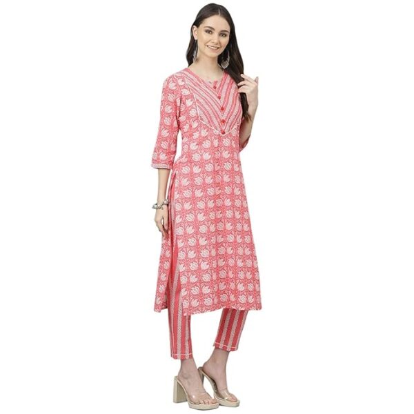 JAIPURATTIRE Women 3 Piece Pink Floral Printed Kurta Pants And Dupatta