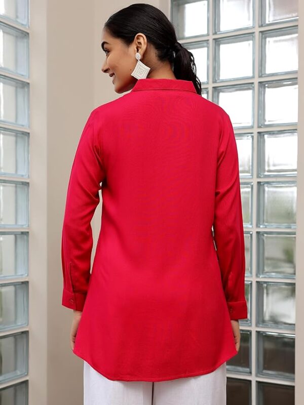 LIBAS Women Solid Viscose Rayon Straight TOP Pink