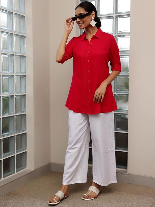 LIBAS Women Solid Viscose Rayon Straight TOP Pink