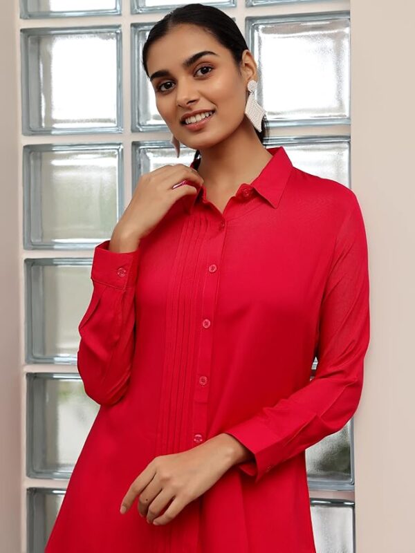 LIBAS Women Solid Viscose Rayon Straight TOP Pink