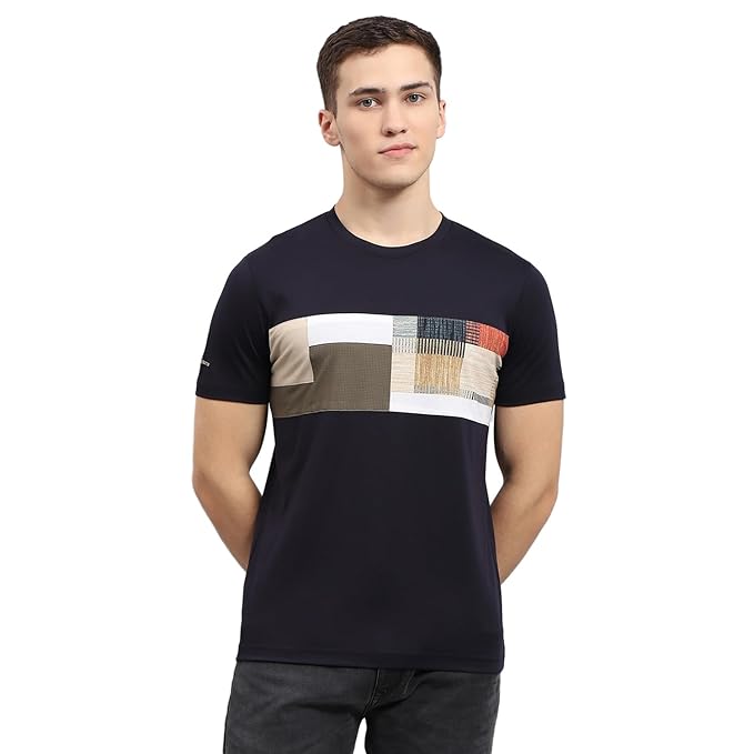 Monte Carlo Abstract Printed Round Neck Cotton T-shirt Till 5XL