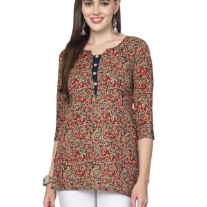 Rajnandini Cotton Blend Floral Printed Tunic Maroon & Blue