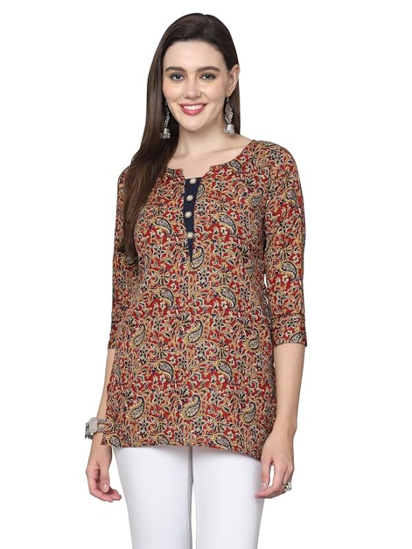 Rajnandini Cotton Blend Floral Printed Tunic Maroon & Blue