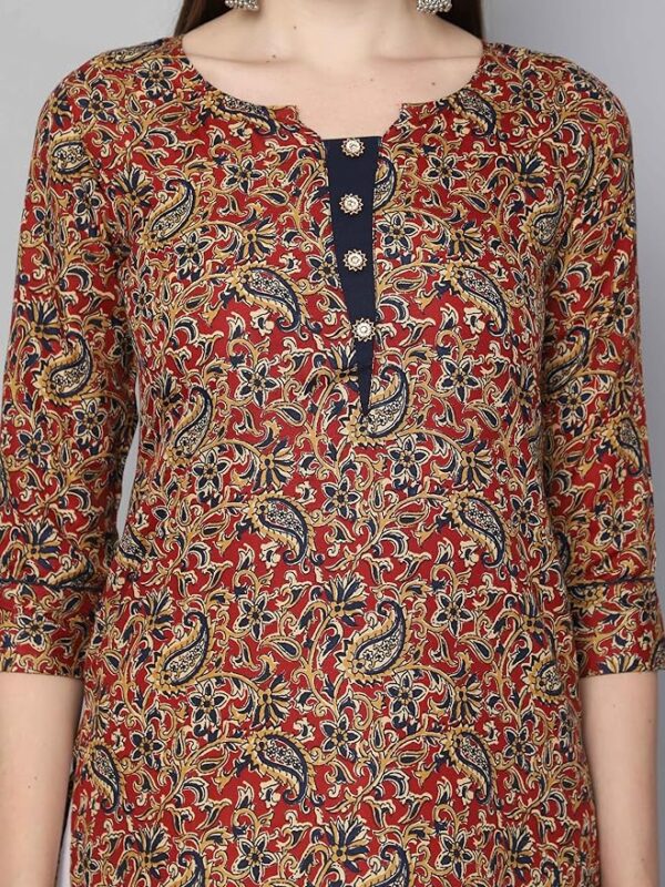 Rajnandini Cotton Blend Floral Printed Tunic Maroon & Blue