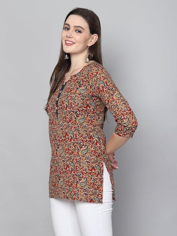 Rajnandini Cotton Blend Floral Printed Tunic Maroon & Blue