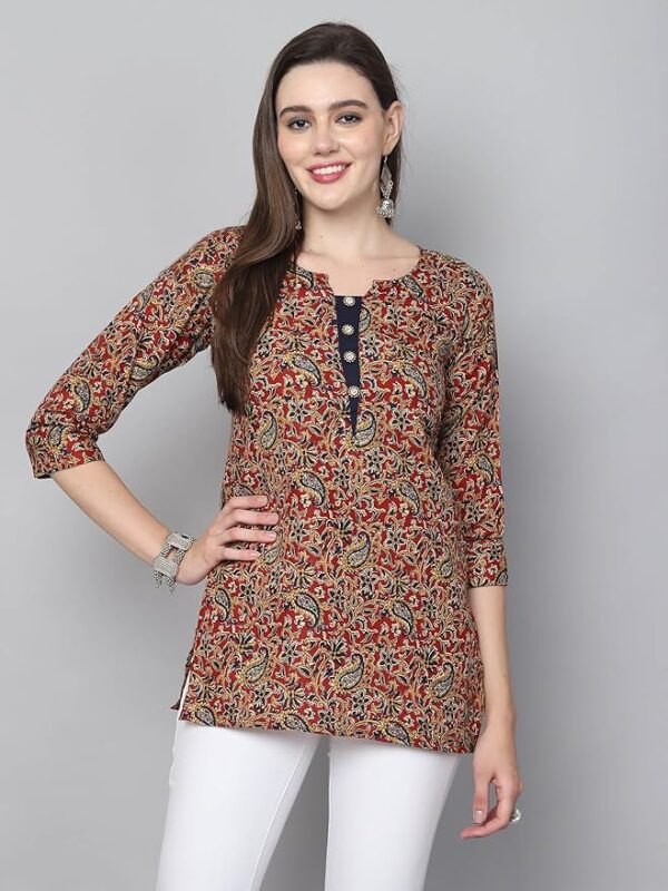 Rajnandini Cotton Blend Floral Printed Tunic Maroon & Blue