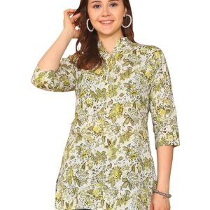 Rajnandini Pure Cotton Floral Printed Tunic White & Mahendi Green
