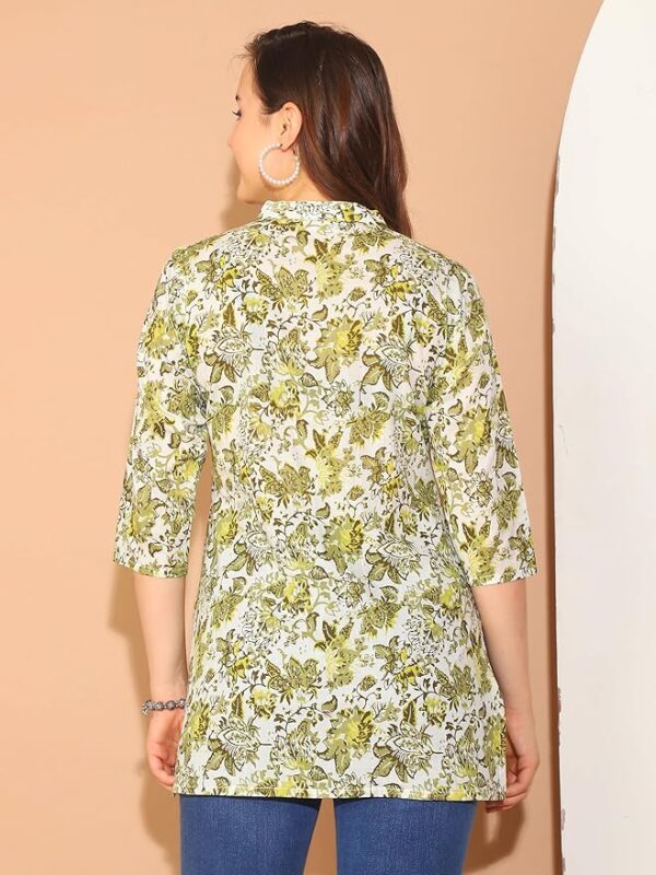 Rajnandini Pure Cotton Floral Printed Tunic White & Mahendi Green