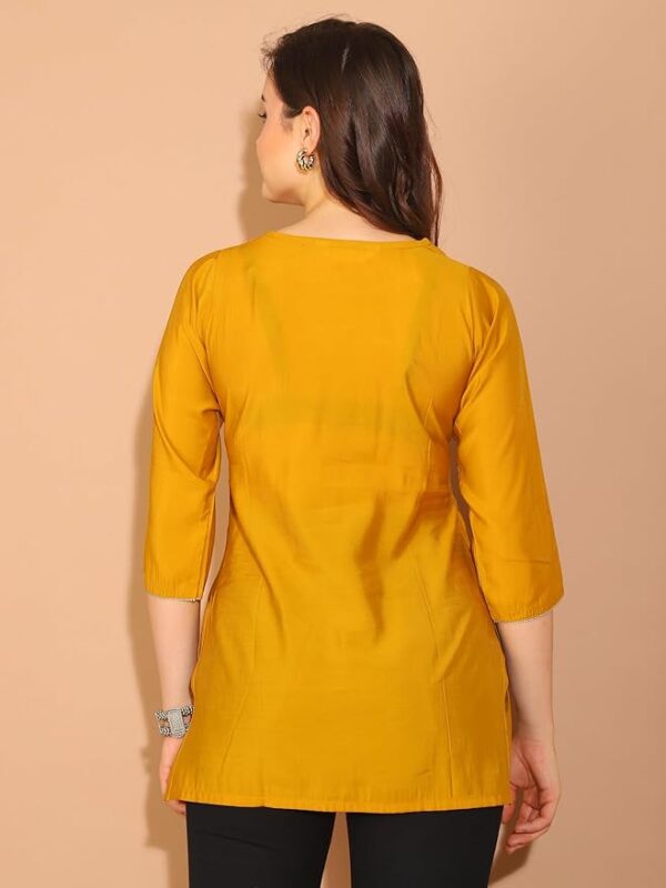 Rajnandini Women's Poly Silk Printed Tunic Mustard Yellow