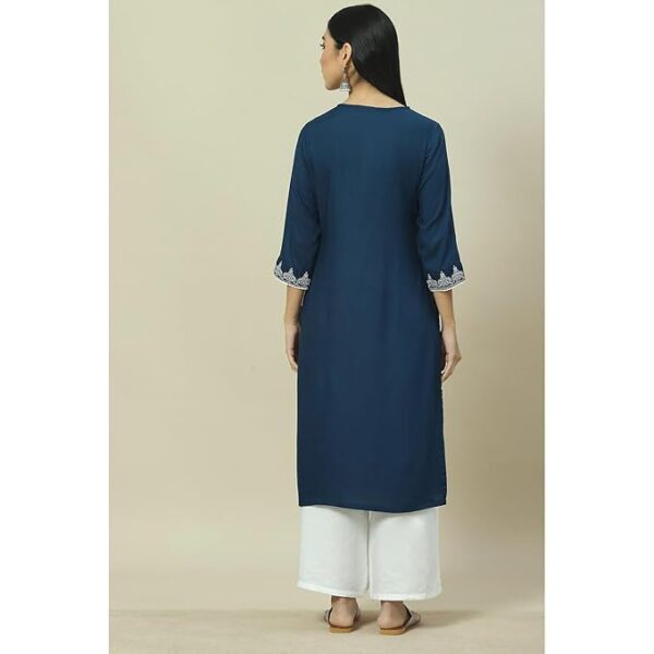 RANGRITI Women Solid Viscose Rayon Straight Kurta Dark Blue