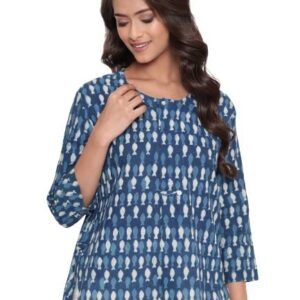 SAVI Indigo Block Printed High-Low Tunic