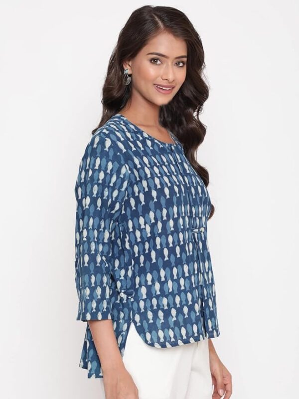 SAVI Indigo Block Printed High-Low Tunic