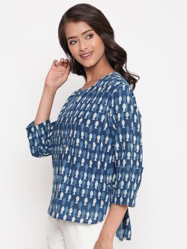 SAVI Indigo Block Printed High-Low Tunic