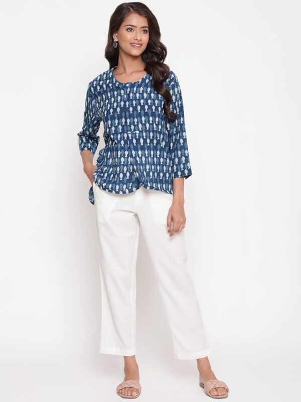SAVI Indigo Block Printed High-Low Tunic