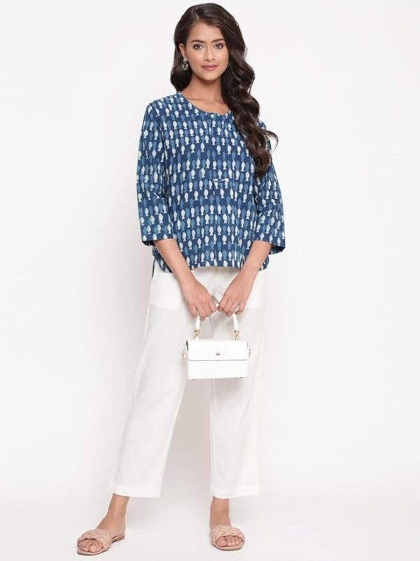 SAVI Indigo Block Printed High-Low Tunic