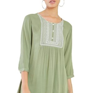 Soch Women Green Cotton Embroidered Tunic Top Till 2XL