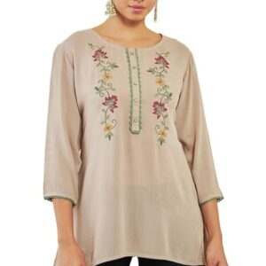 Soch Womens Black Rayon Crepe Embroidered Tunic with Thread Work
