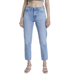 Spykar Light Blue Cotton Mom Fit Ankle Length Clean Look Jeans