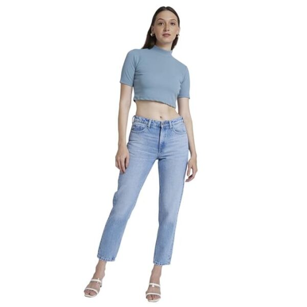 Spykar Light Blue Cotton Mom Fit Ankle Length Clean Look Jeans